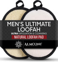 ALMOONI Loofah Sponge Body Scrubber for Men, Black, 2 Count