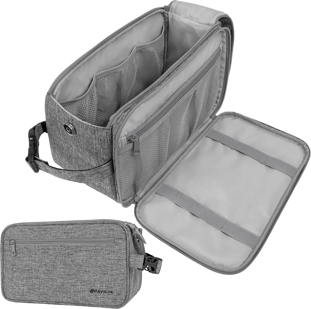 PAVILIA Toiletry Bag for Men, Travel Essentials Shaving Dopp Kit, Mens Travel Bag Toiletries Organizer Case for Grooming