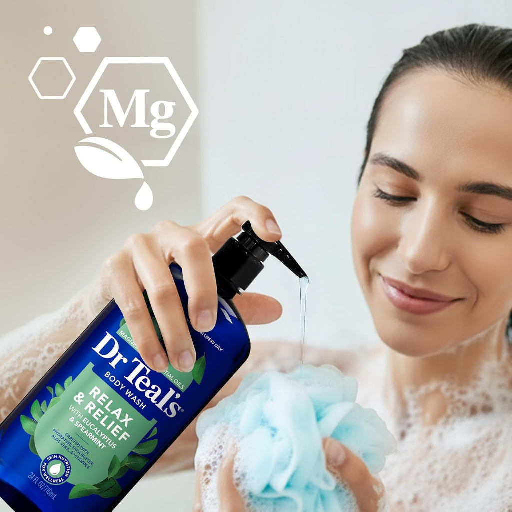 Dr Teal's Body Wash with Pure Epsom Salt, Relax & Relief with Eucalyptus & Spearmint, 24 fl oz (Pack of 2)
