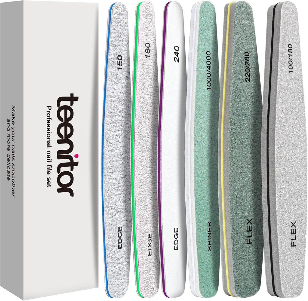 Teenitor Nail File Nail Buffer, 6 pcs Nail Files and Buffers for Natural Nails, Emery Boards for Nails, Nail Buffer and 