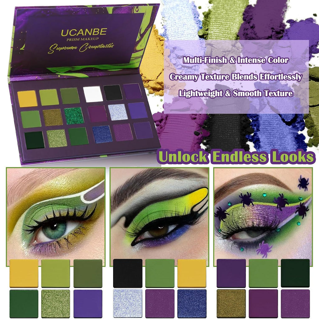Green Purple Goth Eyeshadow Palette Makeup- 18 Colors Matte Shimmer Metallic Bright & Dark Smoky Gothic Eye Shadows for 