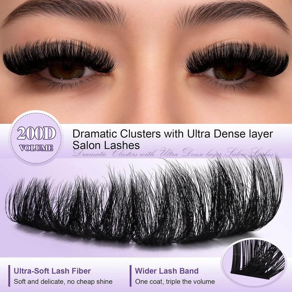 B&Q Fluffy Lash Clusters 200D,Dramatic Full Eyelash Clusters Volume 10-18mm