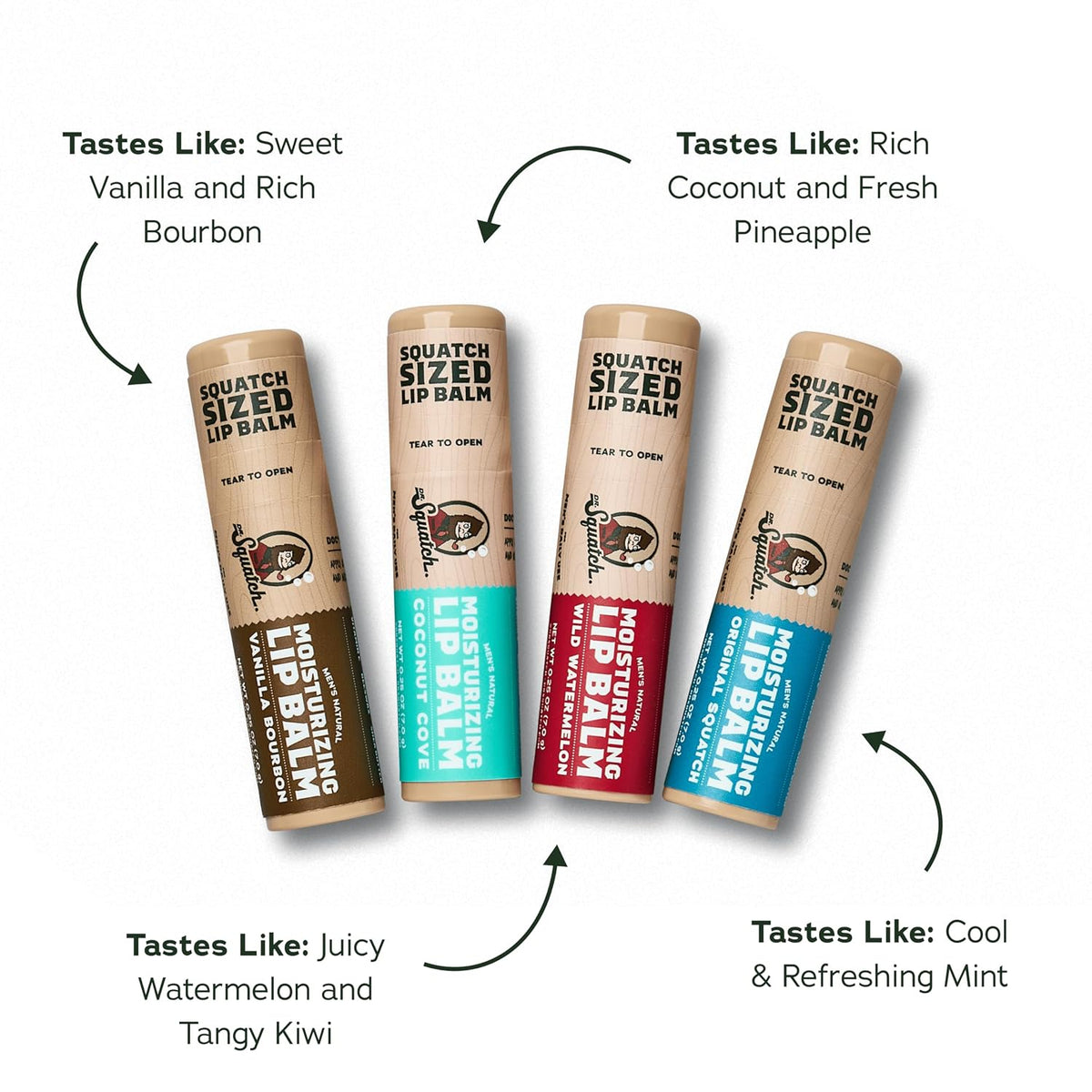 Dr. Squatch Natural Lip Balm for Men, Men’s Lip Care (0.25oz, 4-Pack)