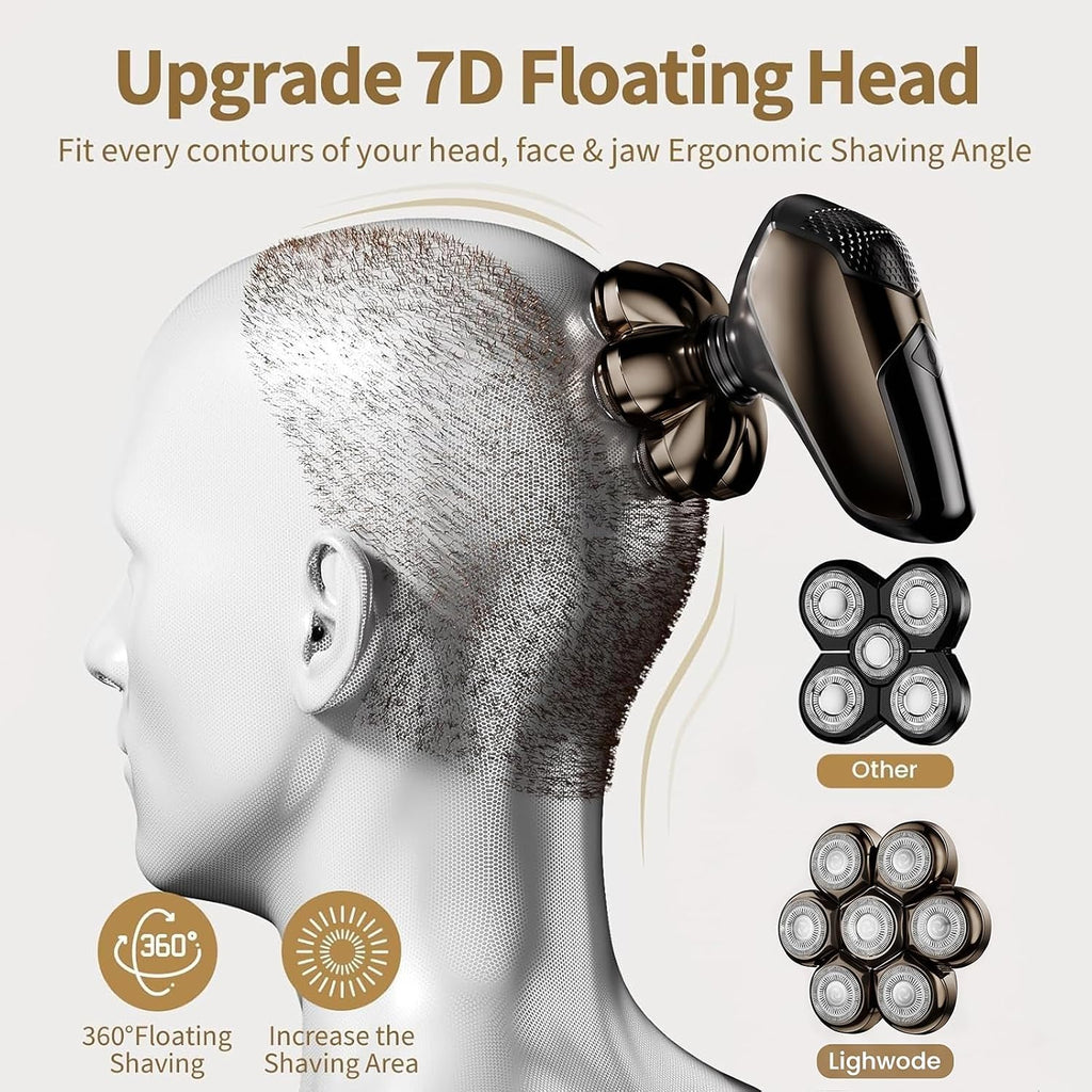 SHPAVVER Head Shavers for Bald Men: 5-in-1 IPX7 Waterproof Grooming Kit - 7D Floating Electric Razor With Magnetic Remov