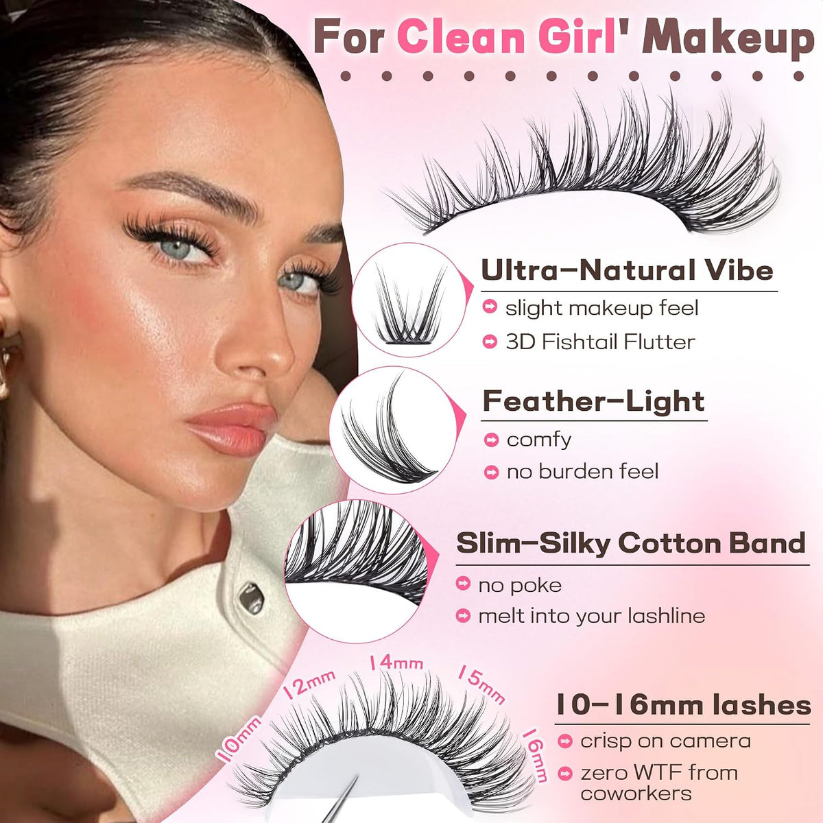 Goddvenus Lash Clusters Kit Wispy Eyelash Clusters Lashes Natural DIY Lash Extension Kit 10-16mm Cluster Eyelash Extensi