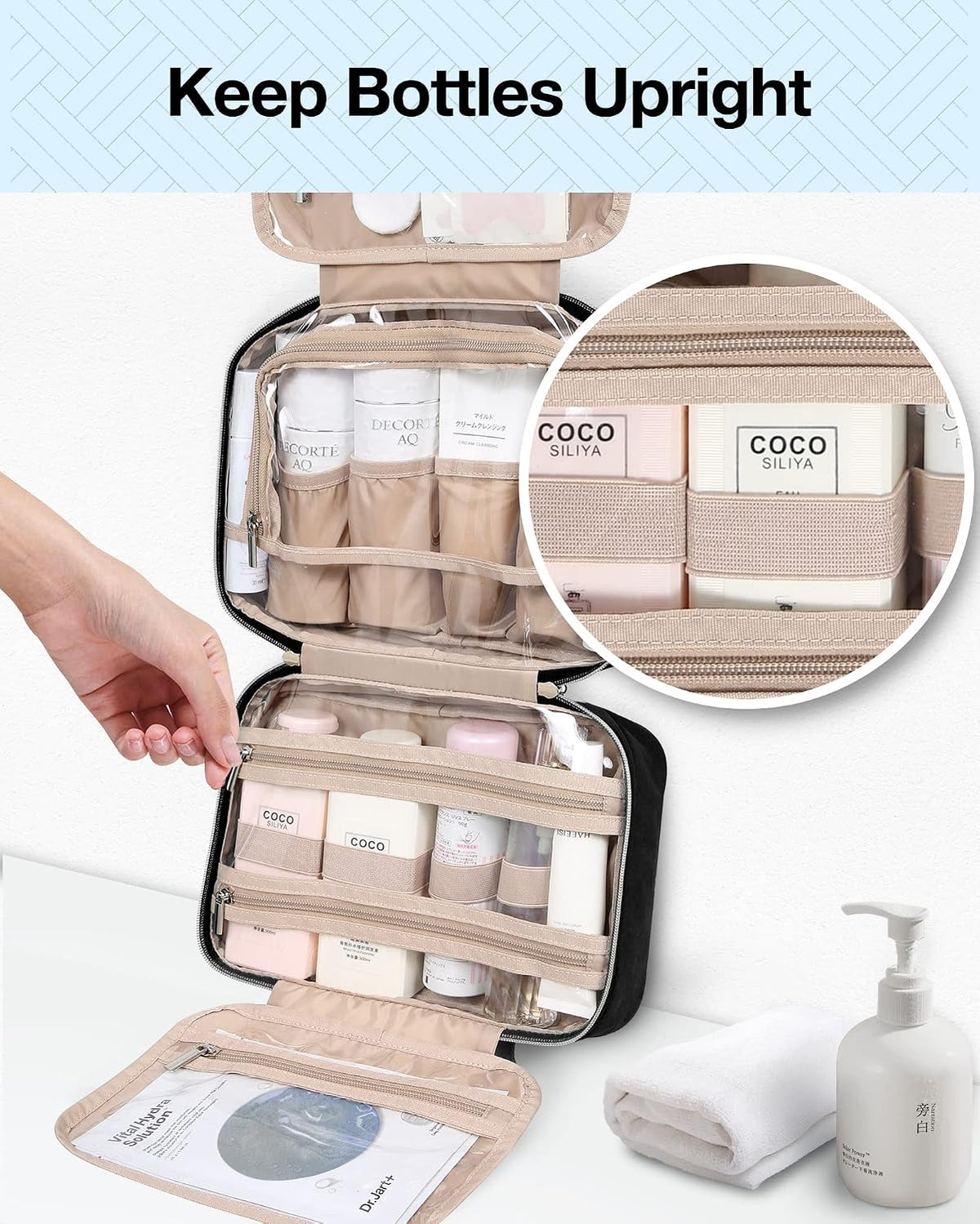 BAGSMART Toiletry Bag Hanging Travel Makeup Organizer with TSA Approved Transparent Cosmetic Bag Makeup Bag for Full Siz