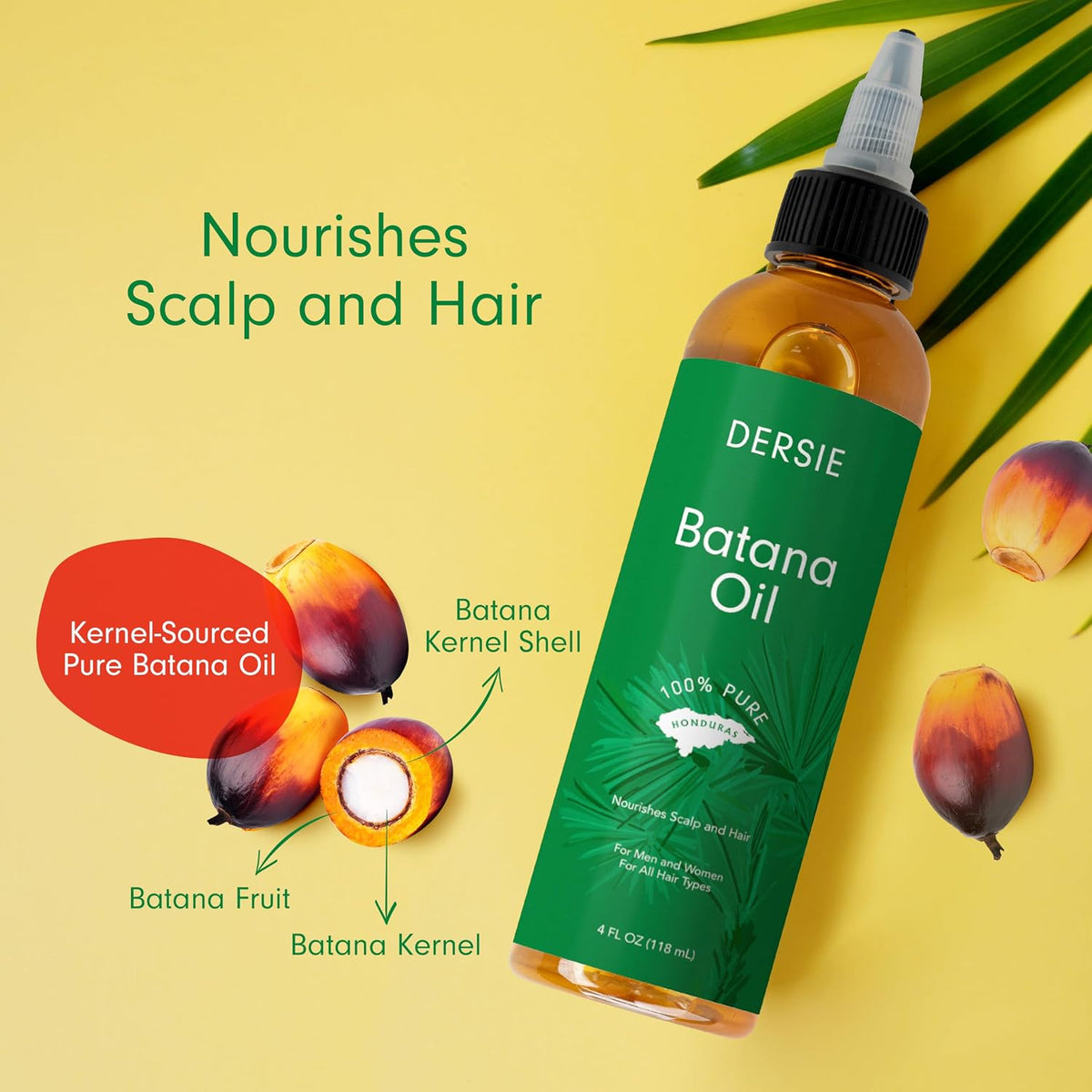 Dersie 100% Pure Batana Oil - Organic Lightweight Leave-In & Pre-Wash Oil for Dry, Damaged, High Porosity Hair - Scalp &