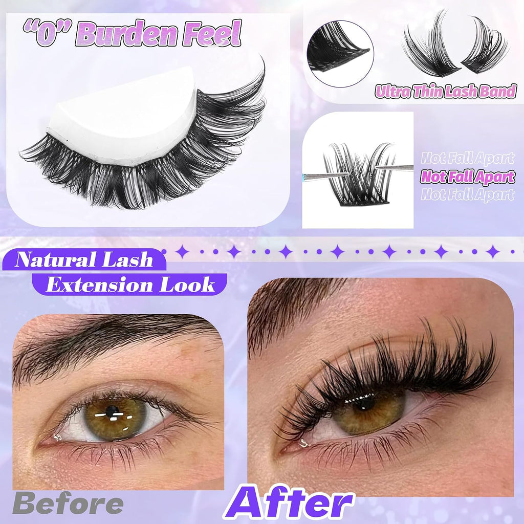 ALICE Lash Clusters Wispy Eyelash Clusters 10-18mm 168pcs Cluster Eyelash Extensions Natural Volume Lash Extensions DIY 