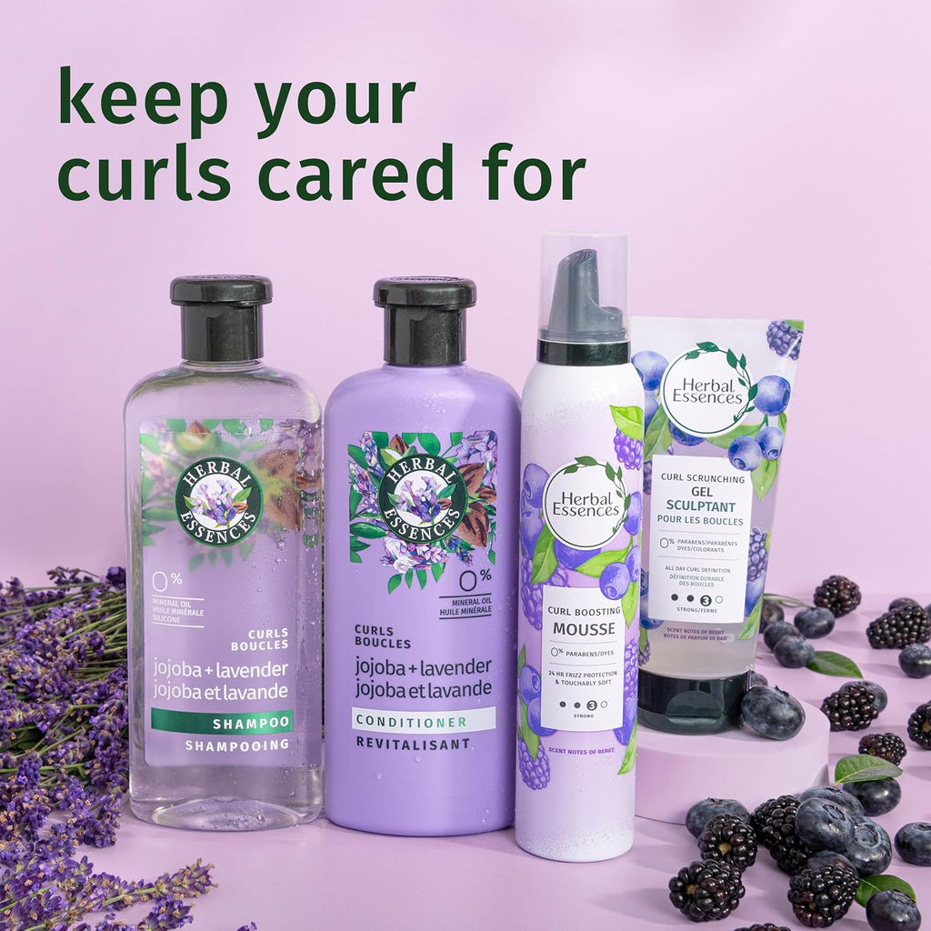 Herbal Essences Curl Boosting Mousse, Frizz Control for Curly & Wavy Hair, Long-Lasting Hold with Berry Scent, Paraben &