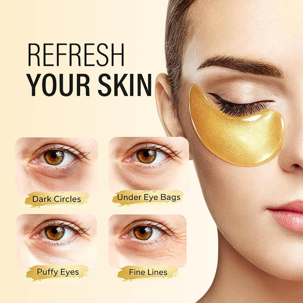 Maskiss 24k Gold Under Eye Patches (25 Pairs), eye mask, Collagen Skin Care Products, Eye Patches for Puffy Eyes, eye ma