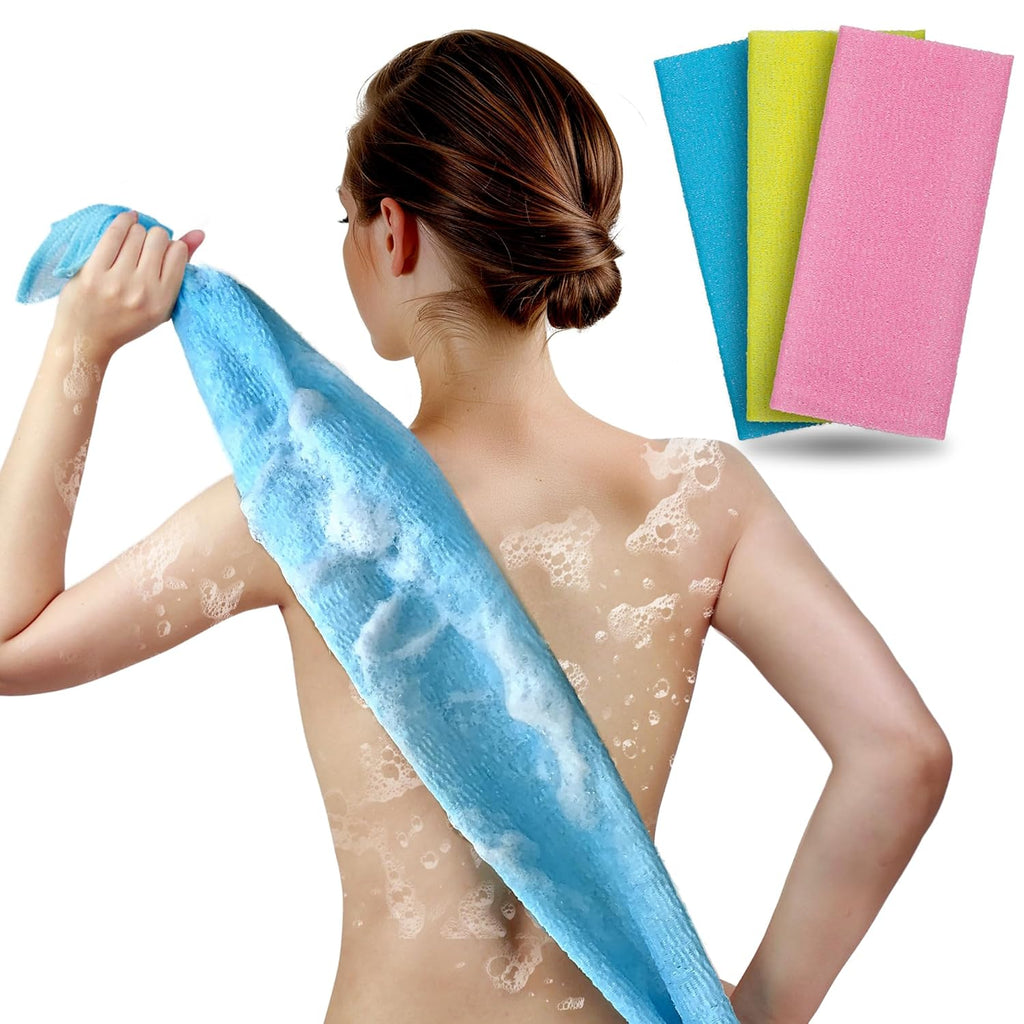 Exfoliating Washcloth & Japanese Shower Towel, 3 Pack, Body Scrubber