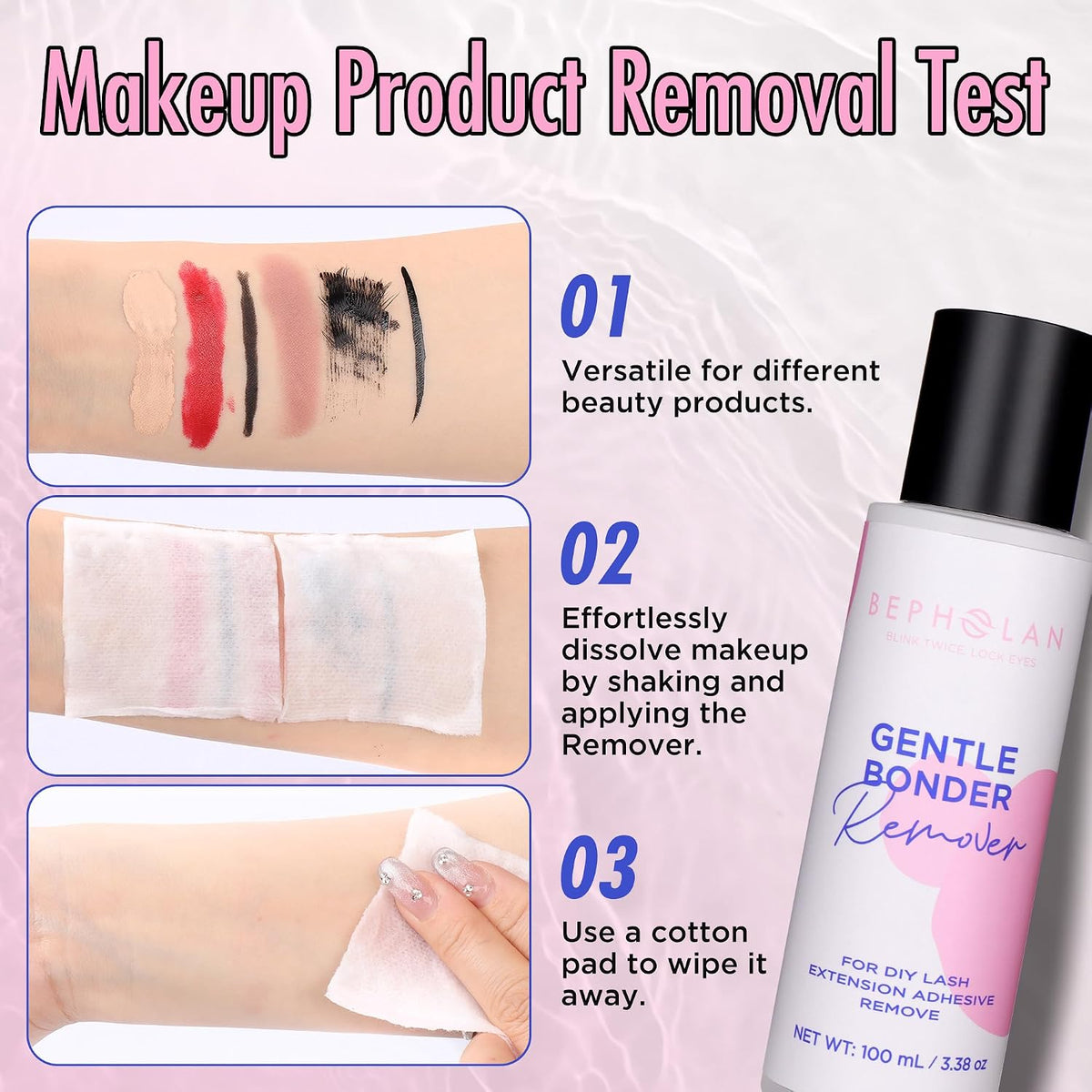 BEPHOLAN Cluster Lash Glue Remover 100ml, Makeup Remover for Sensitive Eyes