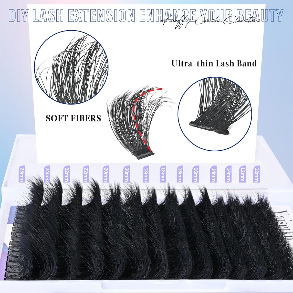 Yaiseiko Fluffy Lash Clusters 300D Thick Long 12-25mm Volume Cluster Eyelash Extensions 224Pcs Wispy Individual Lashes D