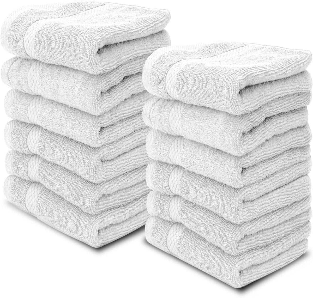 White Classic Luxury Cotton Washcloths 13x13 Inch - 650 GSM Turkish Cotton | Hotel, Spa, Bathroom Face Towel | 12 Pack