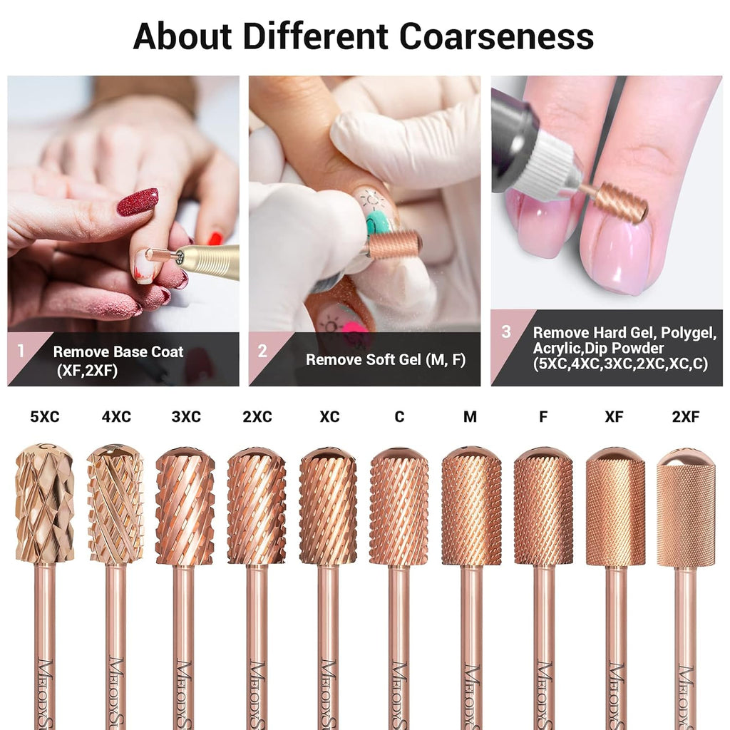 MelodySusie Safety Nail Drill Bits Large Smooth Top Carbide F Rose Gold