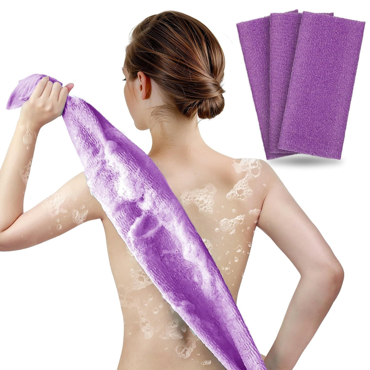 Exfoliating Washcloth & Japanese Shower Towel, 3 Pack, Body Scrubber