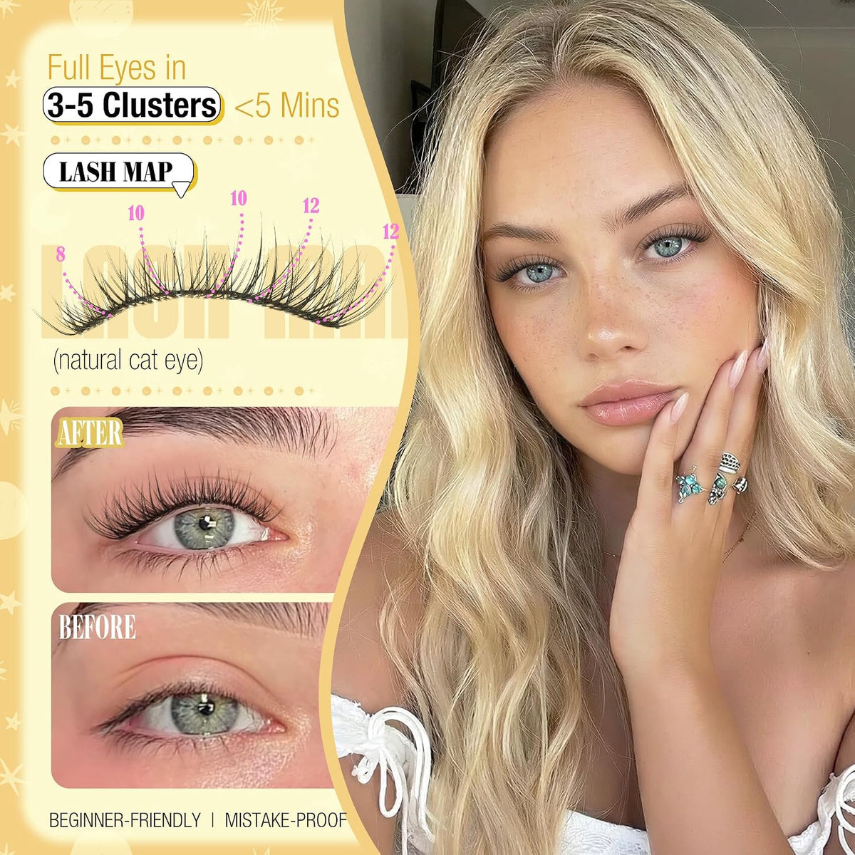 Short Lash Clusters Natural Cluster Eyelash Extensions 8-10-12MM Clear Band Cluster Lashes Extensions Wispy Individual L