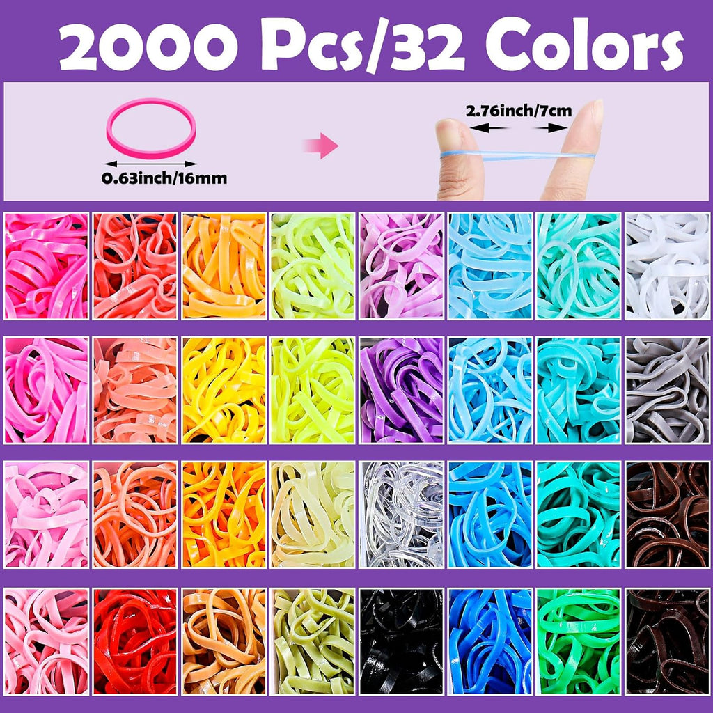 32 Colors Small Hair Rubber Bands with 16 Styling Tools, 2000 Pcs Elastic Girl Baby Hair Ties, Mini Bands with Elastic C