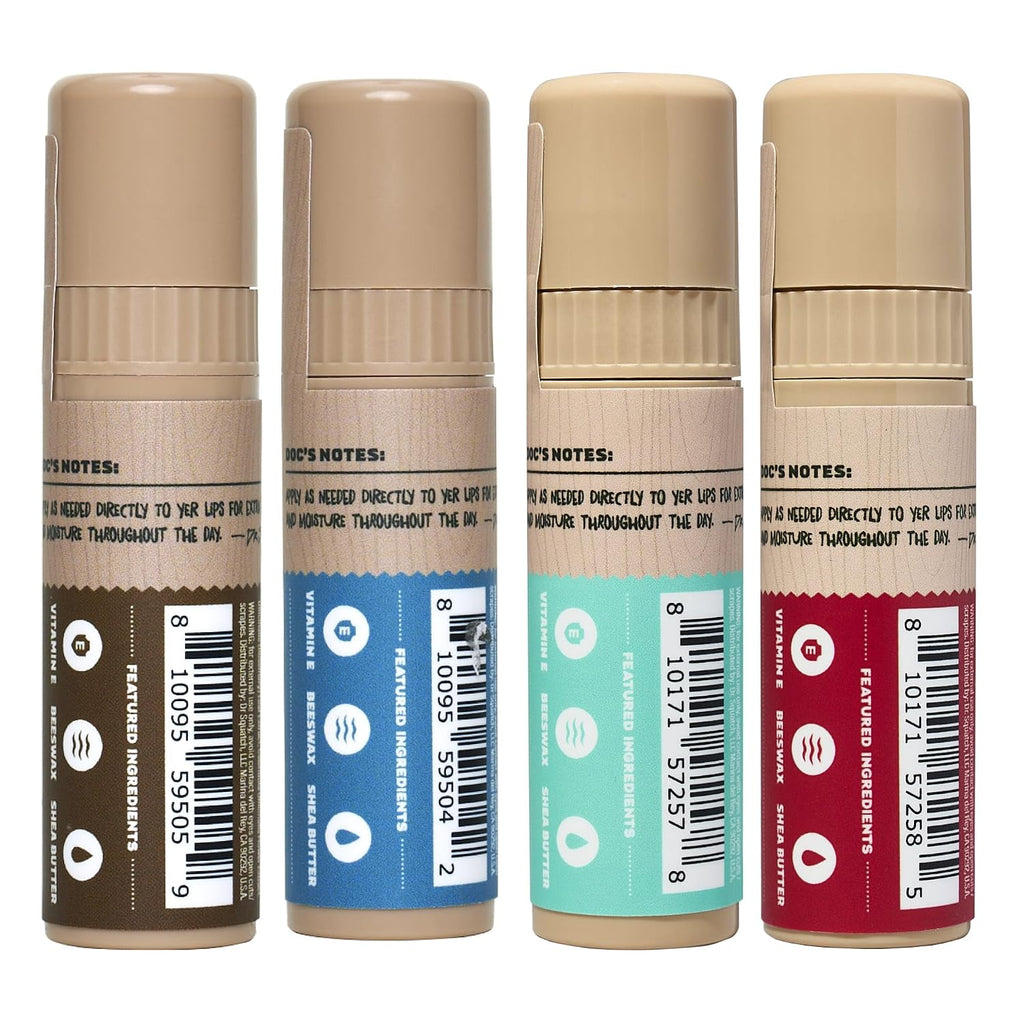 Dr. Squatch Natural Lip Balm for Men, Men’s Lip Care (0.25oz, 4-Pack)