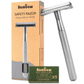 Bambaw Double Edge Safety Razor for Men & Women, Metal Razor with 5 Double Edge Safety Razor Blades, Eco-Friendly Razor 