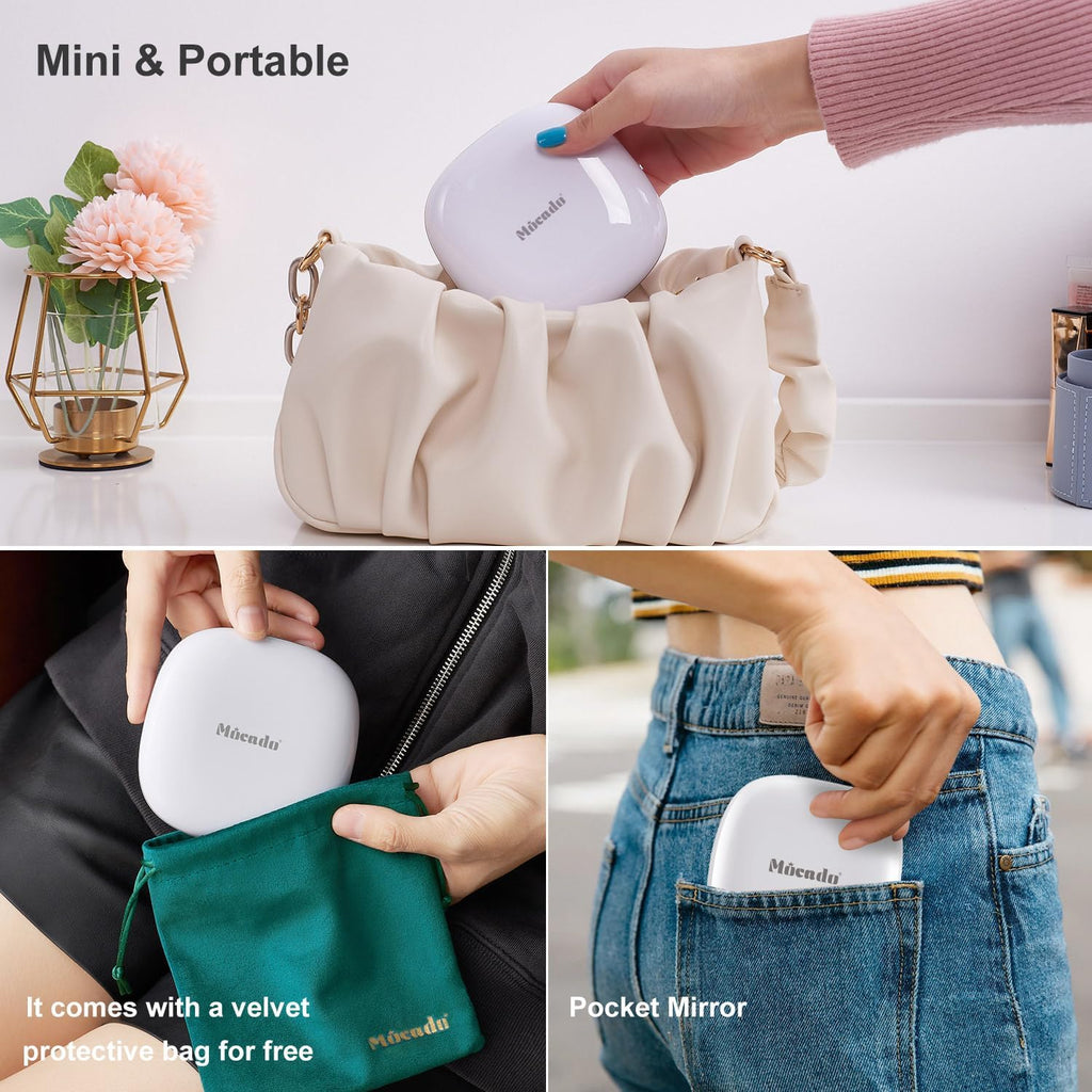 Compact LED Magnifying Travel Makeup-Mirror - 4 inches 1X/10X Magnification Small Hand Pocket Dimmable Double Sided USB 