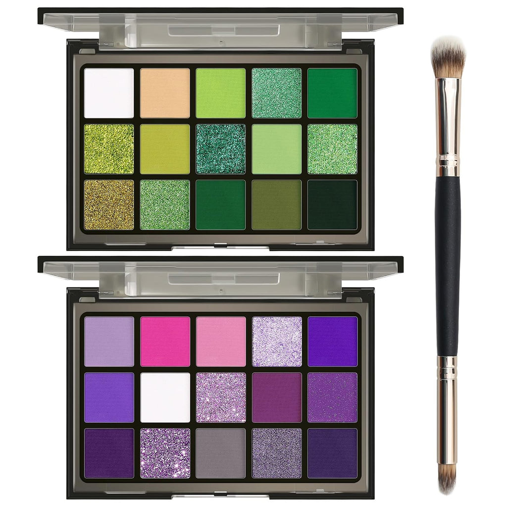 UCANBE Green Eyeshadow Makeup Palette, 15 Colors Bright Dark Green Shimmer Matte Metallic Glitter Eye Shadow, Forest Eme