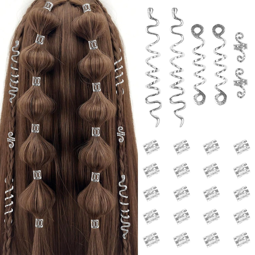 TEBIEKOY 26pcs Gold Hair Accessories for Women Loc Hair Jewelry for Braids Metal Dreadlock Beads Set Snake Hair Clips De