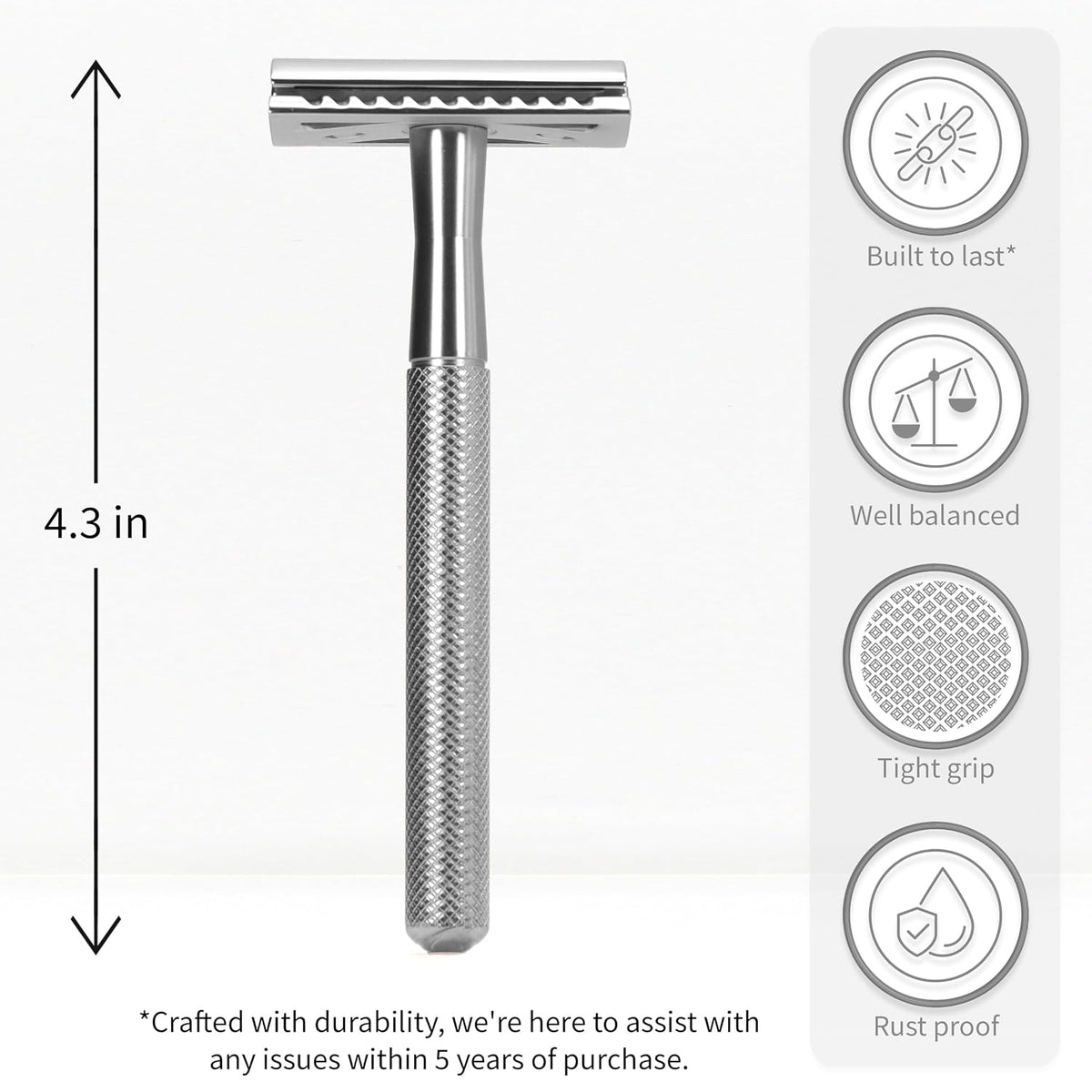Bambaw Double Edge Safety Razor for Men & Women, Metal Razor with 5 Double Edge Safety Razor Blades, Eco-Friendly Razor 