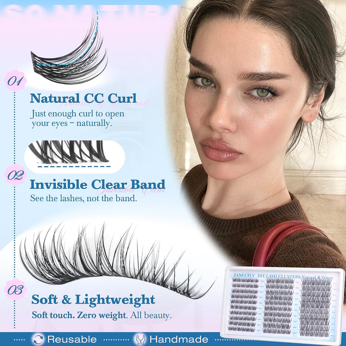 Lash Clusters Wispy Eyelash Clusters Natural CC-Curly Cluster Lashes zanlufly Wispy Individual Lashes 180Pcs Eyelash Ext