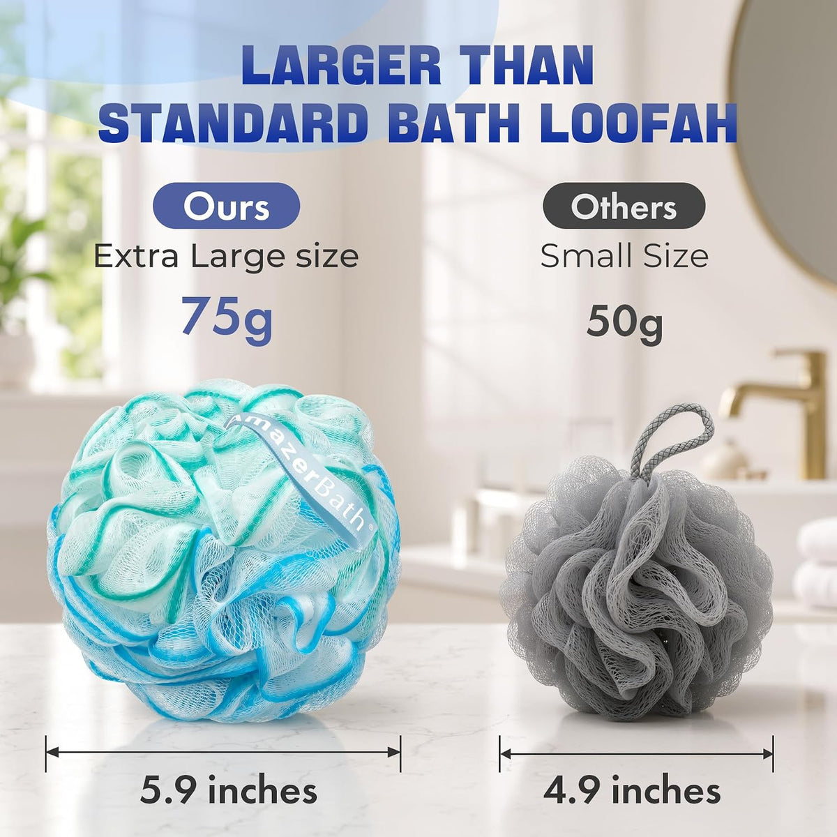 AmazerBath Loofah Sponge 75g/Piece, Exfoliating Bath Sponge Body Scrubber - Loofa Set of 4 Flower Color (Large, Green-Pu