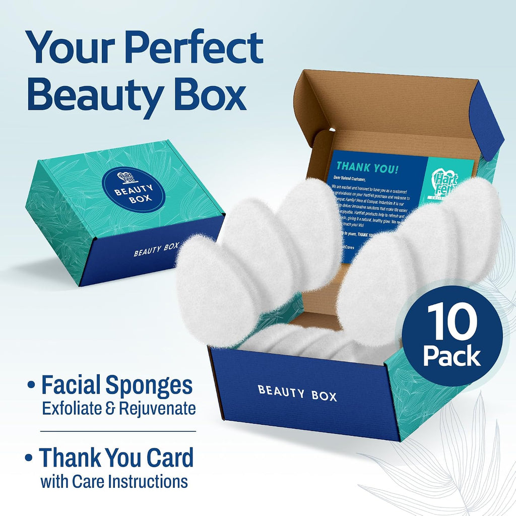 HartFelt [10 Pack] Regular Exfoliating Facial Sponge for Face - Daily Cleansing Scrubber - Buf Dirt Away with Puf Styled