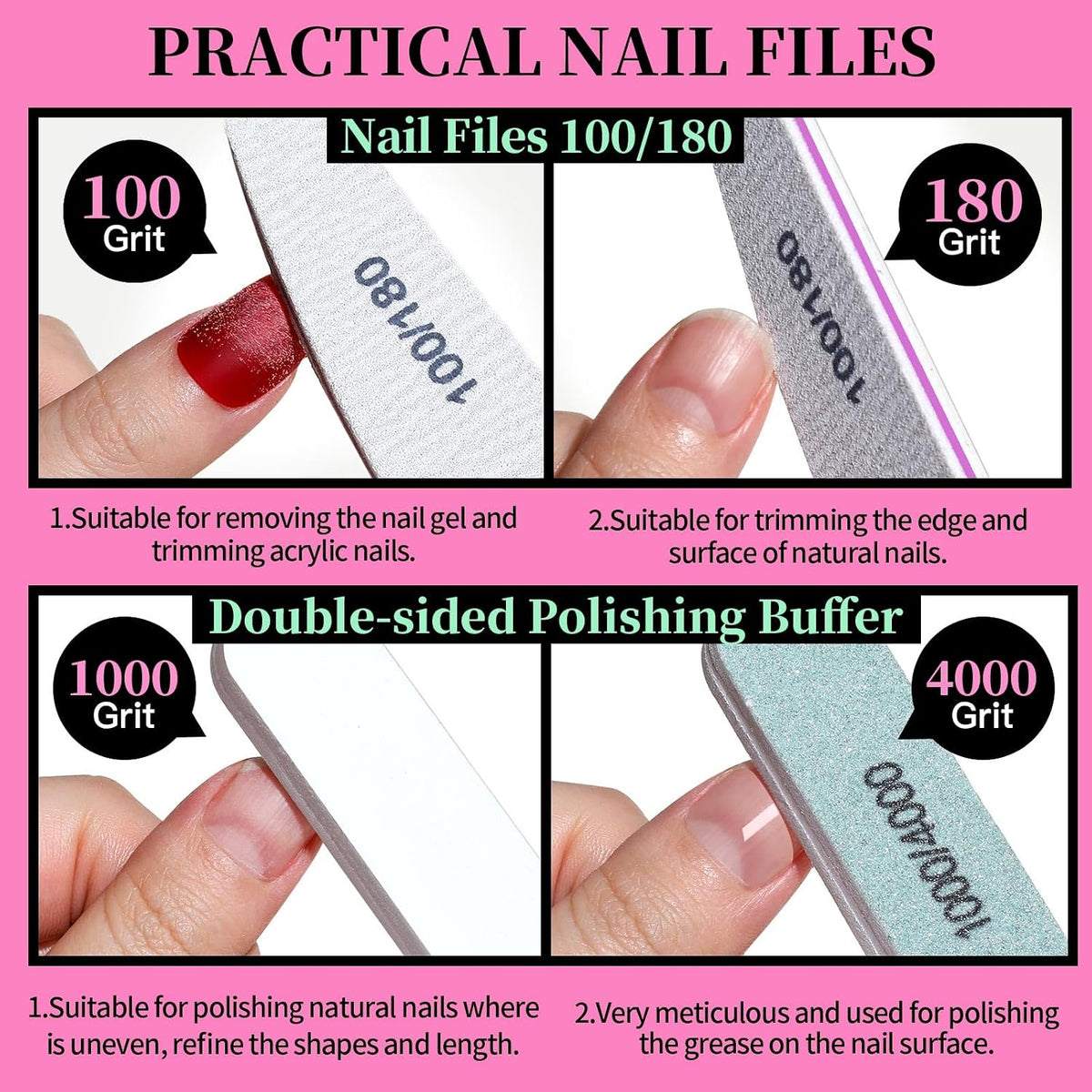 FANDAMEI Nail Care Kit, Nail Files 100/180, Nail Buffer Block, Cuticle Nippers, Cuticle Trimmer, Cuticle Pusher, Nail To