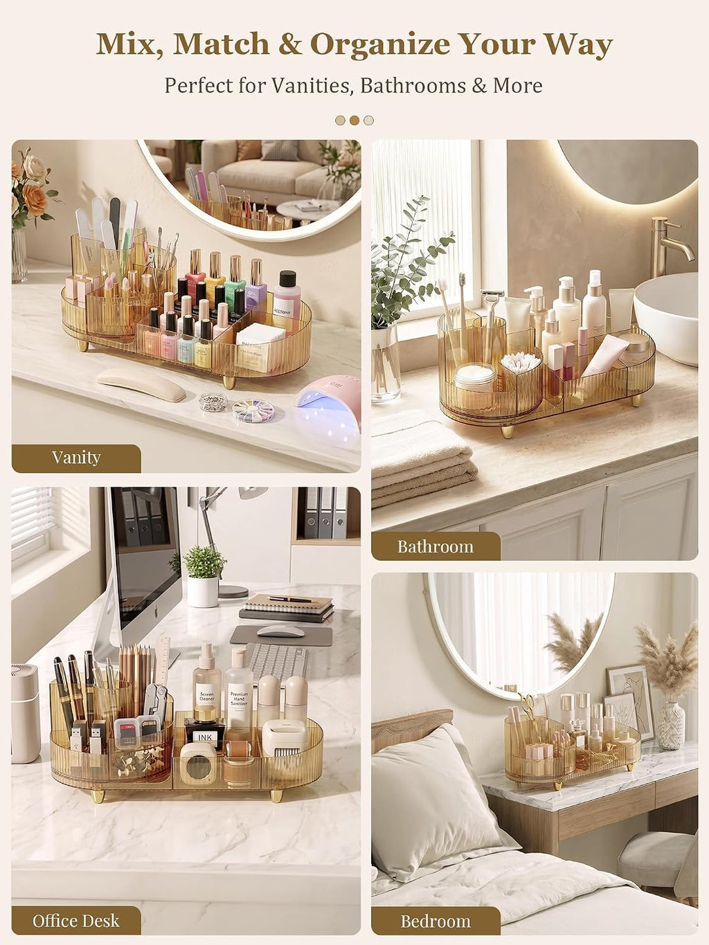 Rotating Makeup Organizer for Vanity Countertop, Amber