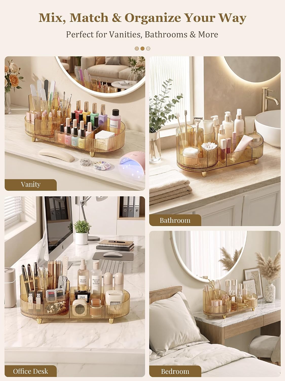 Rotating Makeup Organizer for Vanity Countertop, Amber