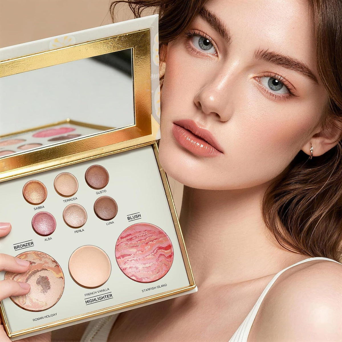 All in One Baked Makeup Face Palette, Includes 6 Eyeshadows, Bronzer, Blush, and Highlighter, Blush and Bronzer Palette,