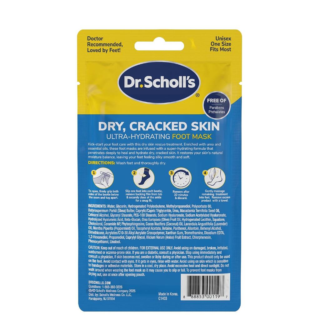 Dr. Scholl's Cracked Skin, Ultra Hydrating Foot Mask Socks, 3 Pairs