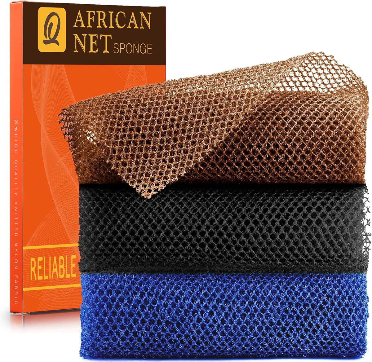 3 Pack African Net Sponge, African Exfoliating Net Bath Sponge Long Net Bath Sponge Exfoliating Shower Body Scrubber Bac