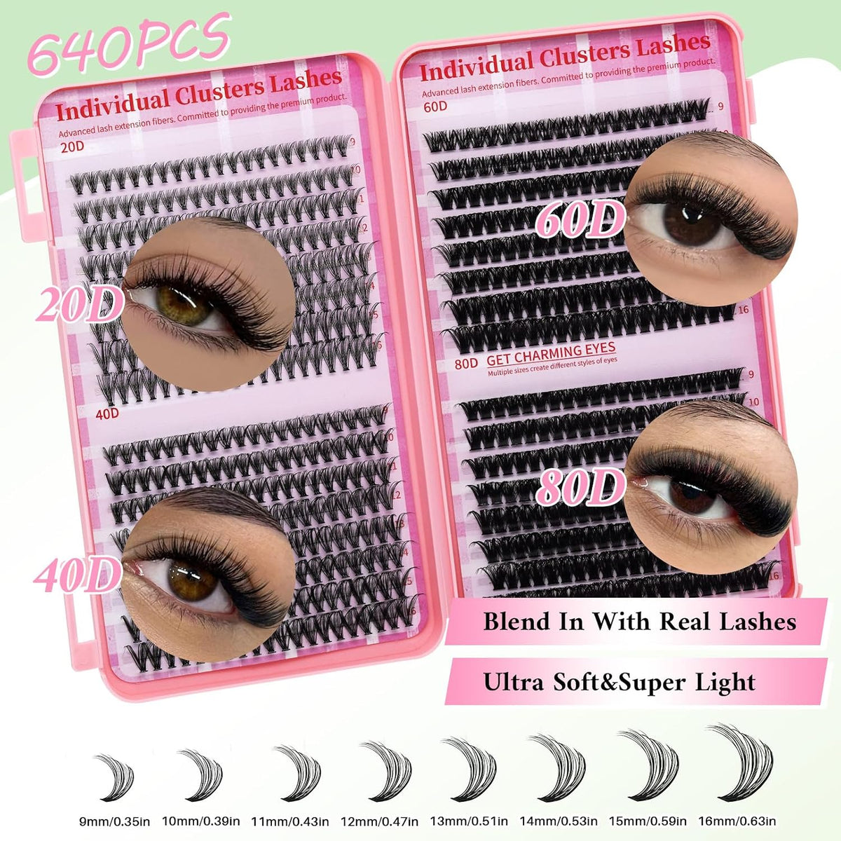 Lash Clusters Kit for Beginners Eyelash Clusters Kit Lashes Clusters Kit Cluster Lashes Pestañas Postizas Naturales with