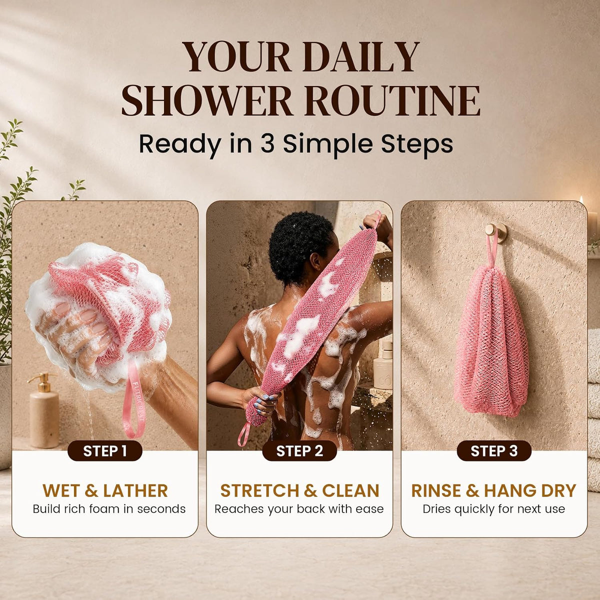 4 Pack Authentic African Net Sponge, Exfoliating Washcloth, Back Scrubber