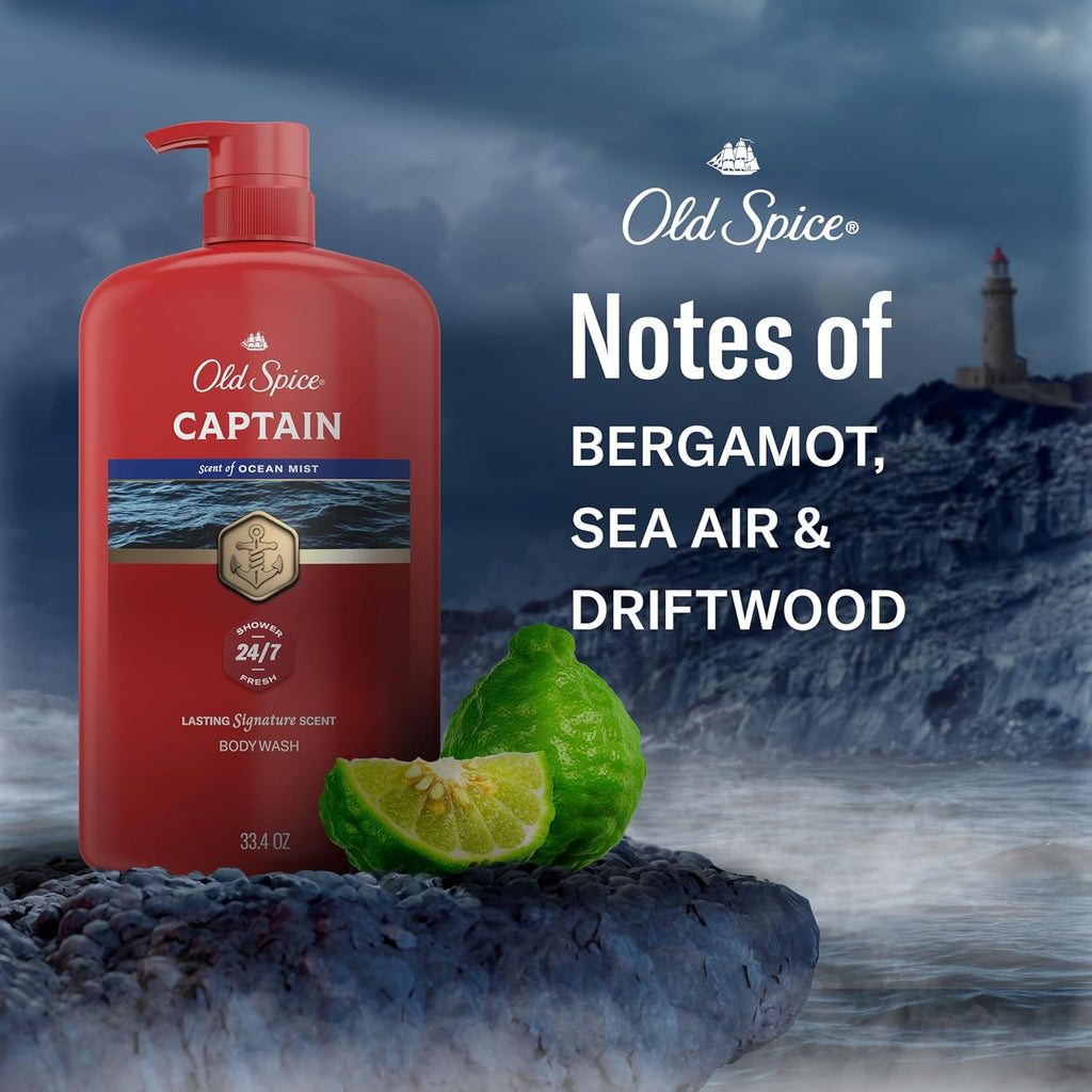 Old Spice Body Wash for Men, Long-Lasting Captain Scent, 33.4 fl oz