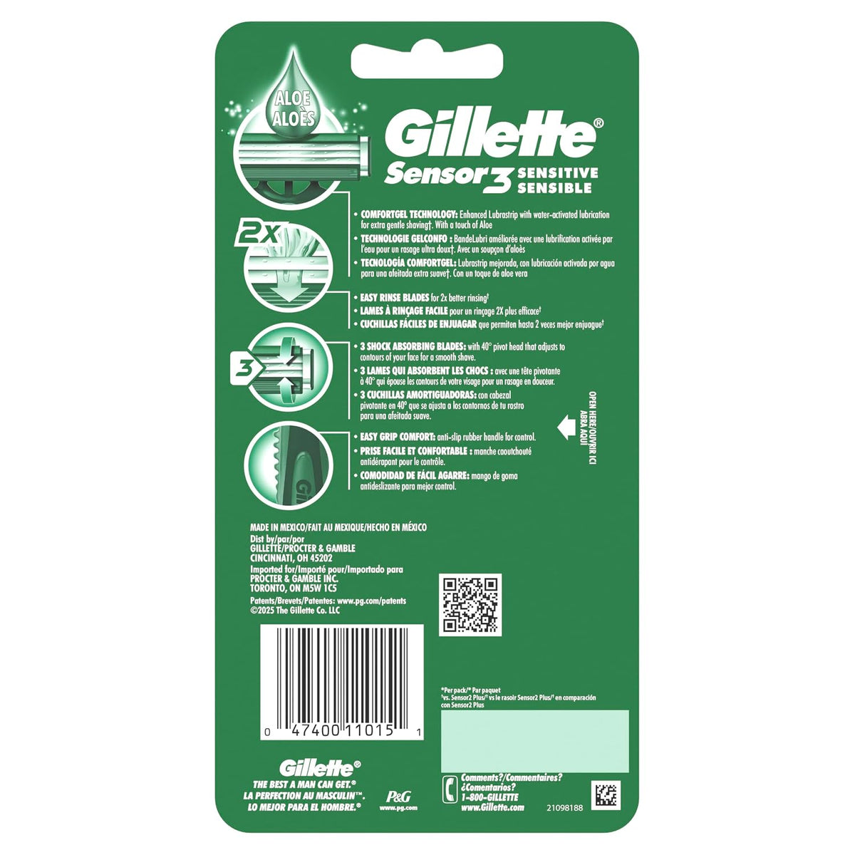 Gillette Sensor3 Sensitive Men's Disposable Razor, 4 Razors