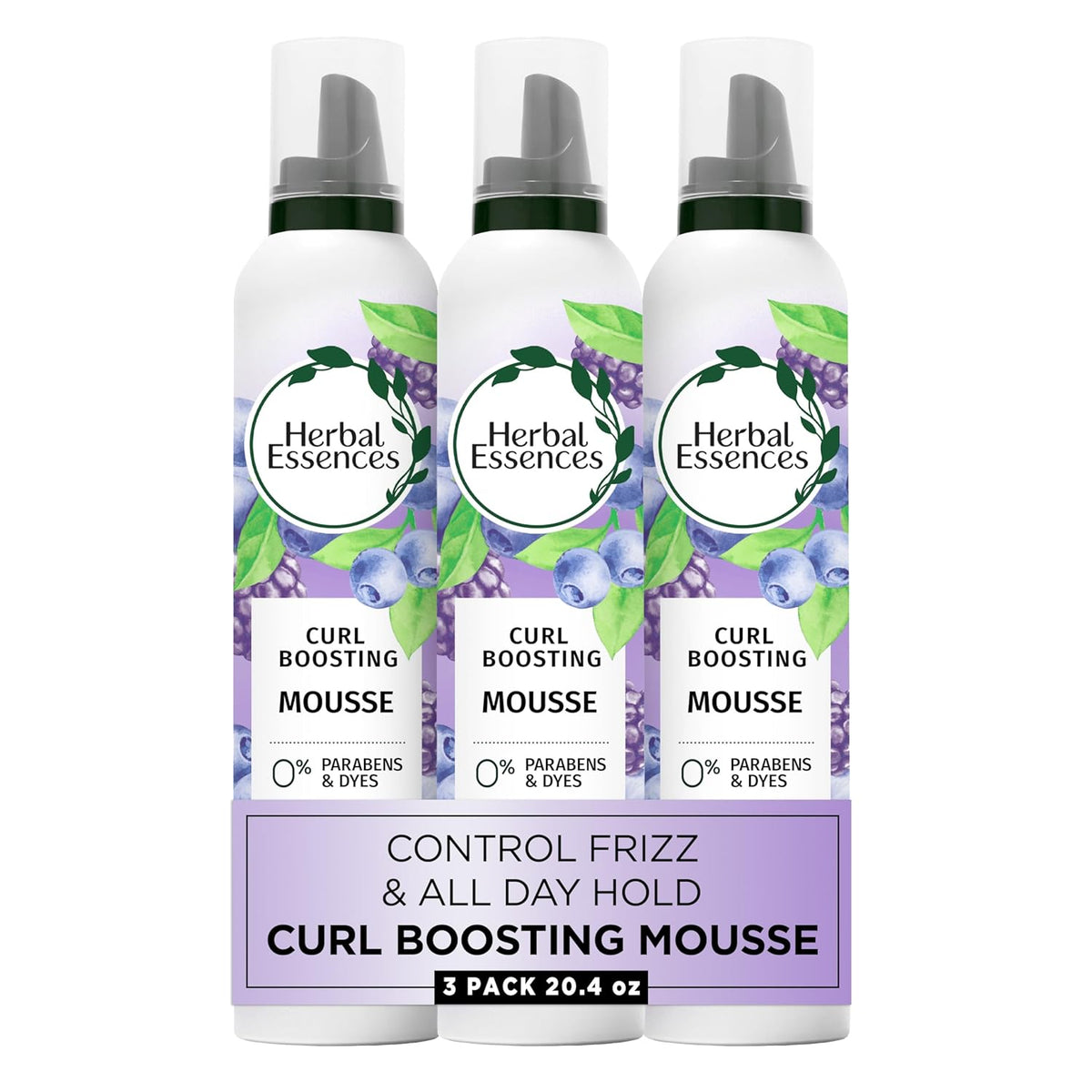 Herbal Essences Curl Boosting Mousse, Frizz Control for Curly & Wavy Hair, Long-Lasting Hold with Berry Scent, Paraben &
