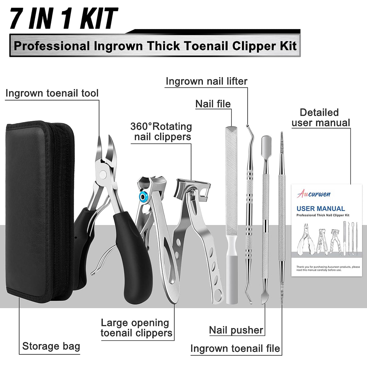 Toenail Clippers for Seniors Thick Toenails, Aucurwen Heavy Duty Toe Nail Clippers Adult Thick Nails Long Handle, Large 