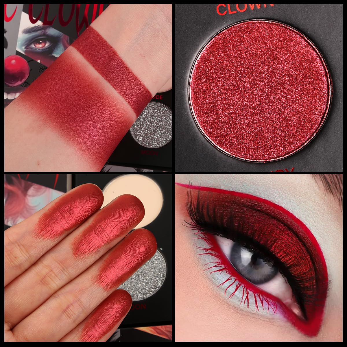 Red Goth Eyeshadow Palette - 9 Colors True Hot Red Black Eye Shadows | Halloween Glitters Makeup | Matte Shimmer High Pi