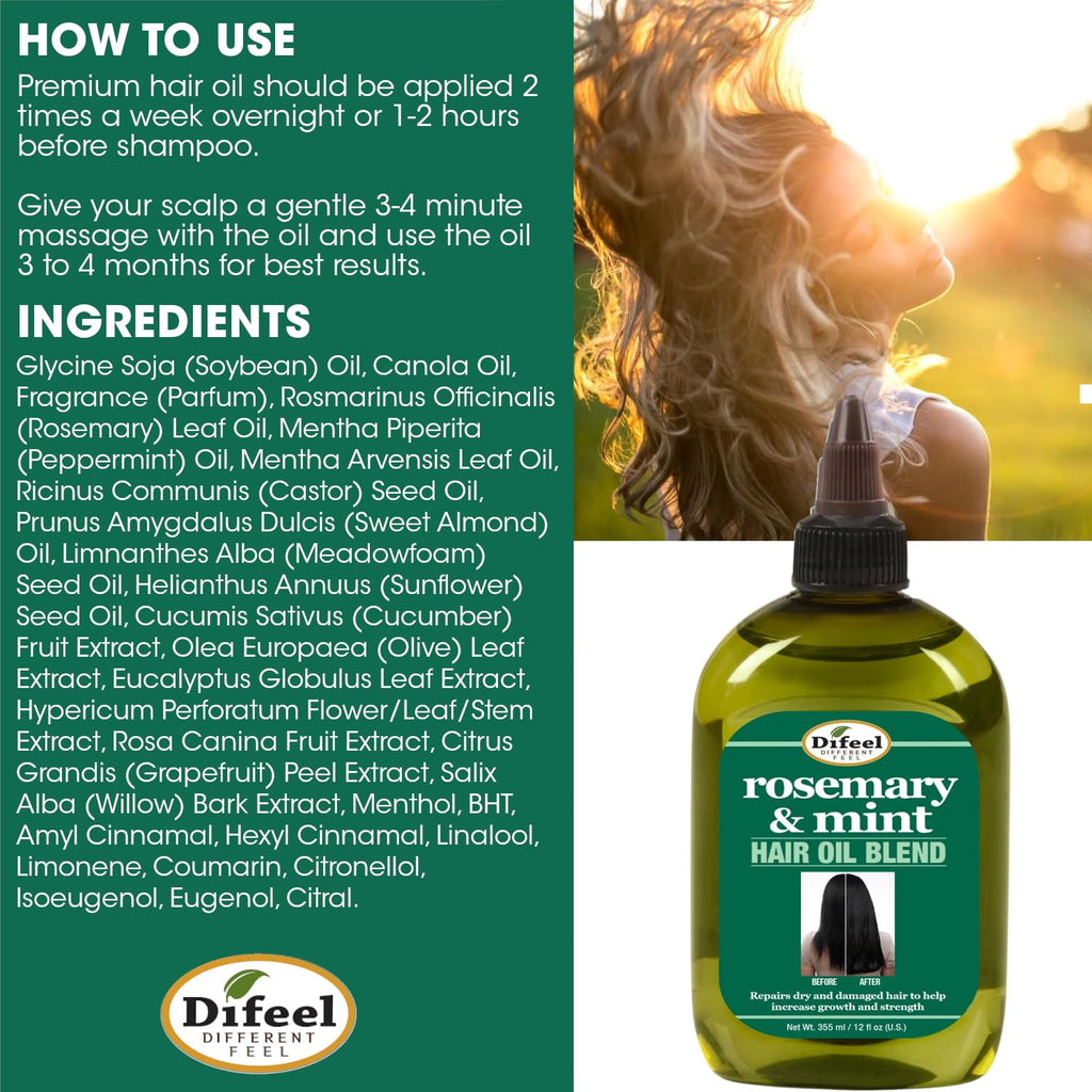 Difeel Rosemary and Mint Hair Oil Blend with Biotin 7.1 Ounce - Strengthening Scalp & Hair Treatment Oil Blend, Nourishe