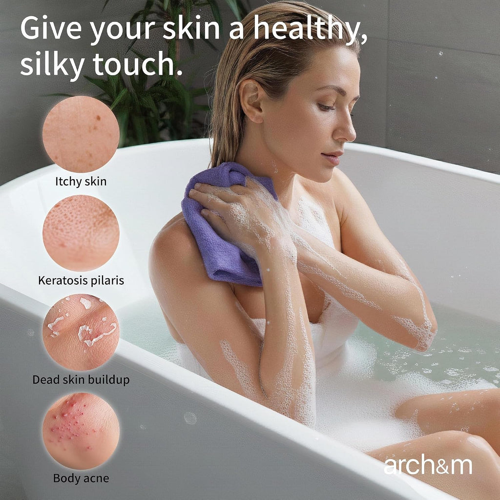 Exfoliating Washcloth & Japanese Shower Towel, 3 Pack, Body Scrubber