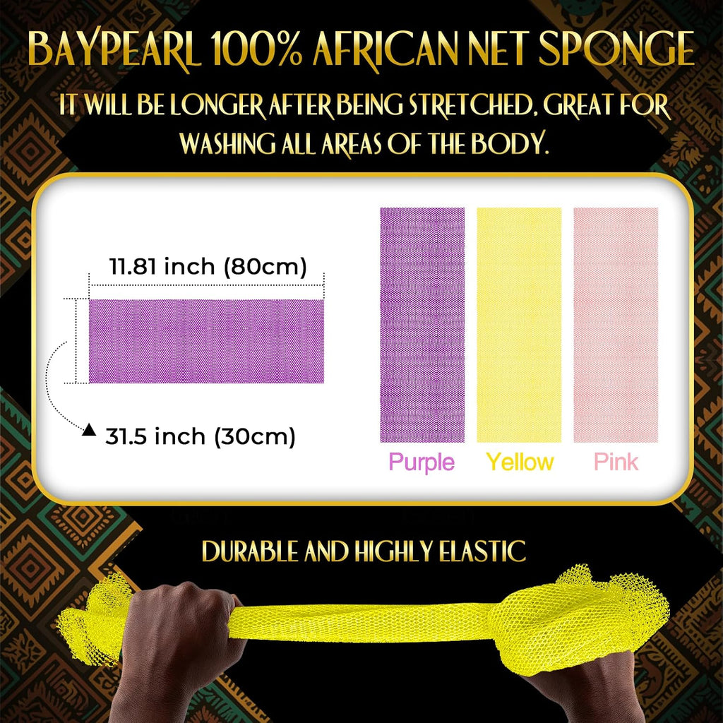3 Pack African Net Sponge, African Exfoliating Net Bath Sponge Long Net Bath Sponge Exfoliating Shower Body Scrubber Bac
