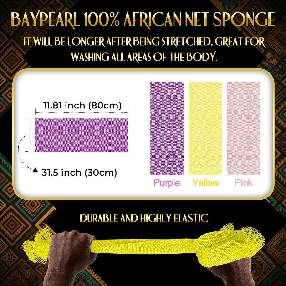 3 Pack African Net Sponge, African Exfoliating Net Bath Sponge Long Net Bath Sponge Exfoliating Shower Body Scrubber Bac