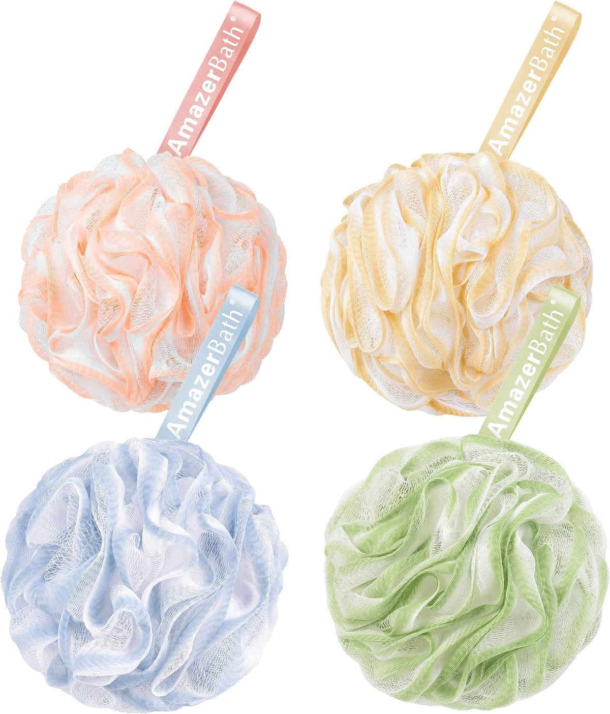 AmazerBath Loofah Sponge 75g/Piece, Exfoliating Bath Sponge Body Scrubber - Loofa Set of 4 Flower Color (Large, Green-Pu