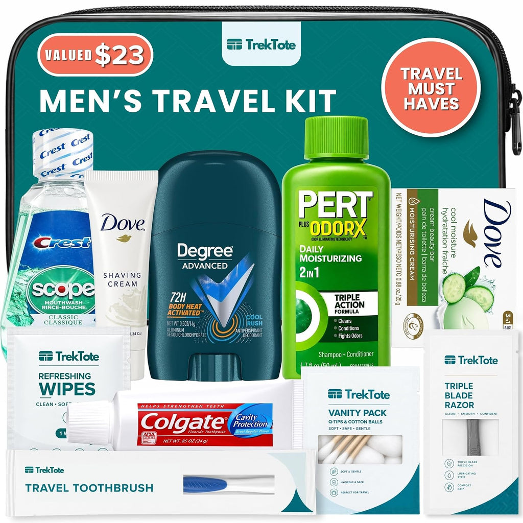Travel Essentials For Men Travel Kit With Name Brand Travel Size Toiletries